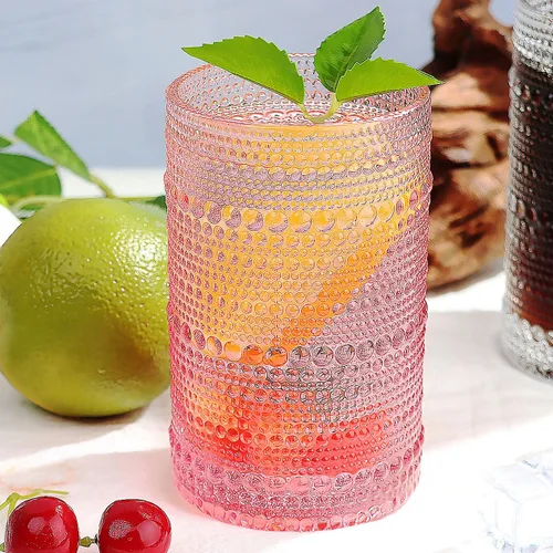 Vista 14 de Juego de 6 vasos de vidrio Lumkit acanalados para beber, juego de cristalería vintage cóctel, vasos para jugo de 13 onzas, ámbar
