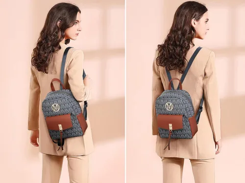 Vista 2 de MKP - Mochila pequeña para mujer, bolso de hombro con borla y dije, Azul oscuro, Mochilas Daypack