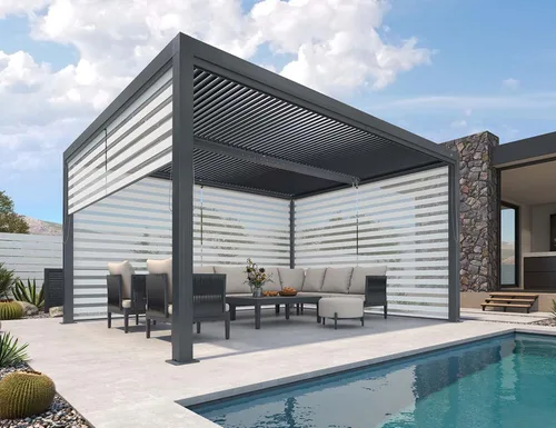 Vista 53 de PURPLE LEAF - Pérgola con listones de 10 x 12 pies, sistema de drenaje 94AS para patio, color gris Premium All-Aluminum Rustproof Build, Modern