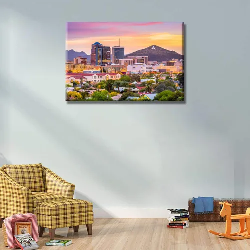 Vista 3 de LSIUHWUWI Lienzo impreso en lienzo con diseño panorámico de paisaje urbano de Tucson de Estados Unidos, cima de la montaña A para Arizona, arte
