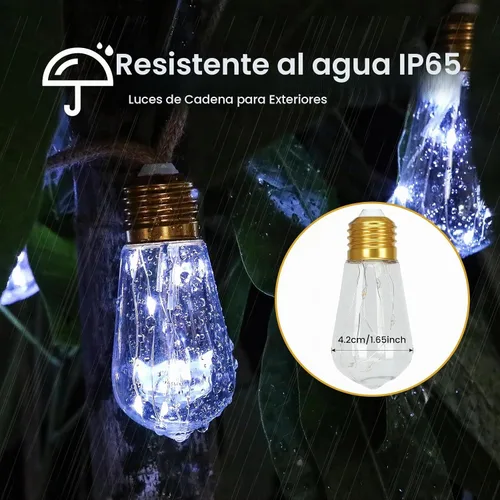 Vista 3 de Guirnalda de luces solares para exteriores, luces solares de patio de 24 pies, tira de luces para exteriores, impermeable, 8 modos de luces de Blanco