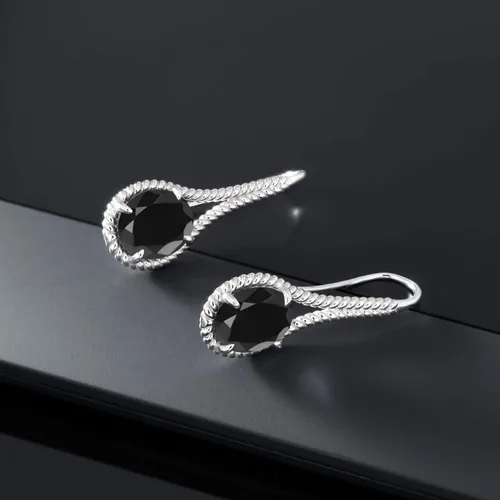 Vista 5 de Gem Stone King Aretes colgantes de plata de ley 925 con zafiro negro para mujer