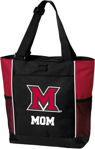 Vista 5 de Broad Bay Miami University of Ohio Tote Bag Zippered Carryall RedHawks Logo, 600D Polyester Canvas, Adjustable Web Handles, Front Pocket, Side