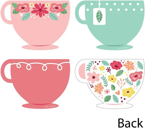 Vista 3 de Big Dot of Happiness Floral Let's Par-Tea - Decoraciones para tazas de té, artículos esenciales para fiestas de té en jardín, juego de 20