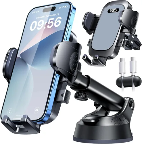 Vista 11 de YRU Soporte de teléfono celular para salpicadero de automóvil, con patente y grado militar, soporte de teléfono celular para ventilación de Negro