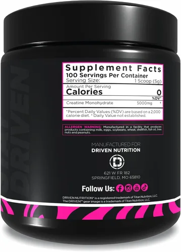 Vista 7 de Driven Nutrition Creatina, 17.64 oz – Polvo micronizado sin sabor, rendimiento físico y cognición – 0.18 oz por porción para reducir la fatiga