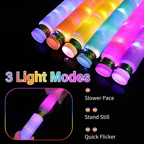 Vista 3 de Tubos Pop Fidget de Palitos Luminosos que se Iluminan, Paquete de 6 que Brillan en la Oscuridad, Suministros de Fiesta, Juguetes Sensoriales