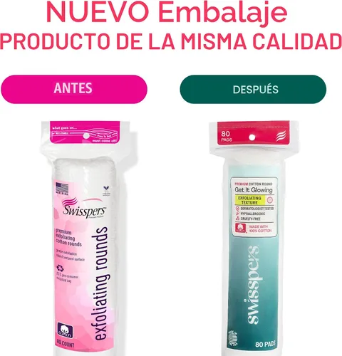 Vista 2 de Swisspers - Círculos exfoliantes premium de algodón – 80 unidades (paquete de 3) – 100% algodón puro, almohadillas de superficie de doble cara