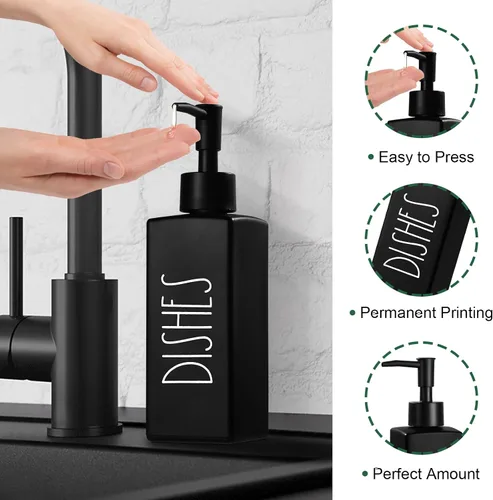 Vista 3 de Dispensador de jabón para platos, dispensador de jabón negro mate para cocina, dispensador de platos de vidrio con bomba, dispensador de botellas