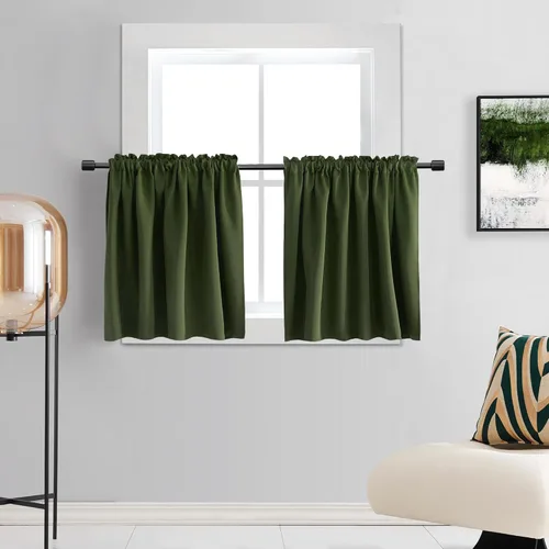 Vista 29 de DONREN Cortinas Cenefas de 20 pulgadas de largo - 2 paneles opacos aislantes térmicos pequeñas cenefas de cortina para baño con bolsillo para barra