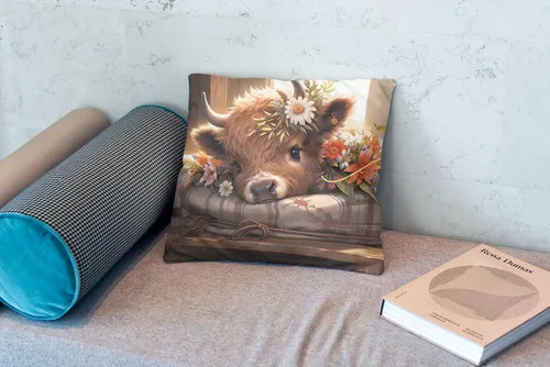 Vista 2 de OFlich Highland Cow Celtic - Fundas de almohada de verano con estampado de vaca de las montañas de 18 x 18 pulgadas, decoración de estilo floral