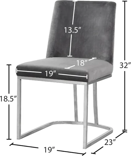 Vista 3 de Meridian Furniture Heidi Collection Modern - Silla de comedor tapizada de terciopelo contemporáneo con marco de metal cromado pulido, juego de 2, 19