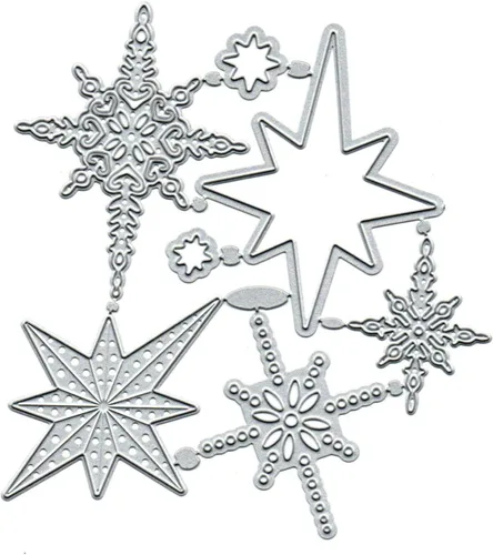 Vista 2 de Juego de 7 piezas de troqueles de metal con diseño de copo de nieve Starlight, troqueles de corte de tarjetas de copo de nieve de Navidad