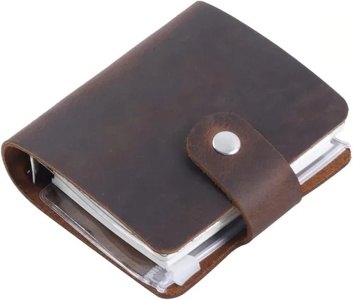 Vista 9 de Diario de cuero genuino A9, planificador de bolsillo de cuero negro hecho a mano, planificador de cuero vintage mini, 120 hojas, carpeta de hojas