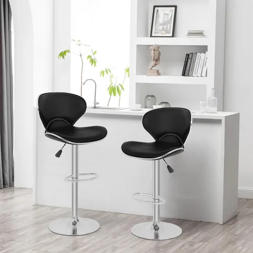 Vista 2 de PayLessHere Taburetes de bar taburetes de mostrador con altura ajustable giratorias, respaldo de piel sintética, juego de 2 sillas de comedor