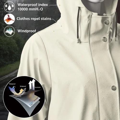 Vista 5 de UNIQUEBELLA Chubasqueros impermeables para mujer, impermeables, abrigos largos con capucha para lluvia, rompevientos, gabardina para exteriores