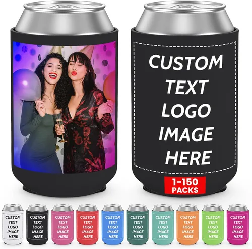 Vista 11 de Valyria Fundas enfriadoras de latas personalizadas, 1 unidad, plegable, aislante, soporte para bebidas con logotipo, imagen, texto para aniversario