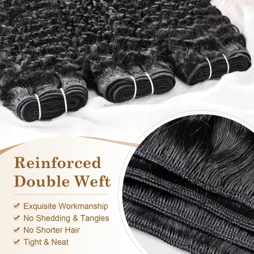 Vista 4 de ALLRUN Paquetes de cabello humano rizado birmano, 3 piezas de 14, 16, 18 pulgadas, paquetes de cabello humano rizado crudo con extremos en espiral