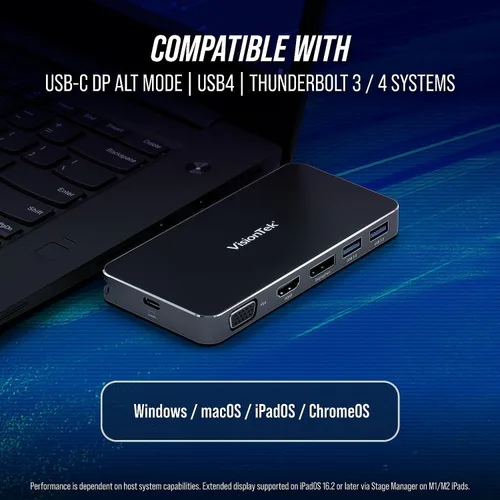 Vista 5 de VisionTek VT210 - Estación de acoplamiento USB-C de doble pantalla con paso de alimentación - DP, HDMI, VGA, 2X USB-A, 1 USB-C para Windows, Mac