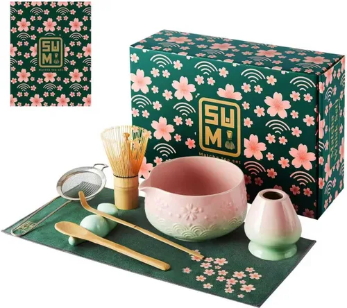 Vista 10 de Juego de 9 batidores Matcha – Juego de té Matcha con cuenco de cerámica matcha, batidor de bambú (Chasen), cuchara, tamiz Kit Matcha para Verde