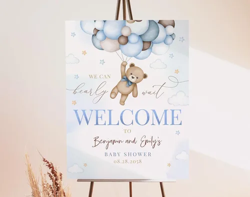 Vista 6 de Letrero de bienvenida personalizado para baby shower, letrero de bienvenida con lazo azul, 12 x 18 pulgadas (pequeño), 27 pulgadas (mediano), 36