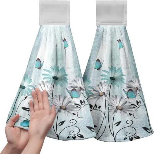 Vista 40 de Honey Bee - Juego de 2 toallas colgantes de cocina de verano con lunares y lazo para colgar, toallas de cocina de granja amarillas, suaves