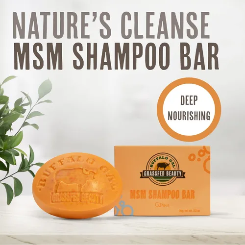Vista 2 de MSM + Barra de champú Tallow - Citrus - Champú sólido sin sulfato para cabello suave, brillante y manejable - pH equilibrado, sin silicona, sin