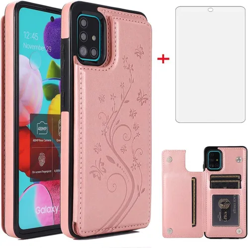 Vista 10 de Funda de teléfono para Samsung Galaxy A51 4G con protector de pantalla de vidrio templado y tarjetero con soporte para tarjetero, accesorios de Negro