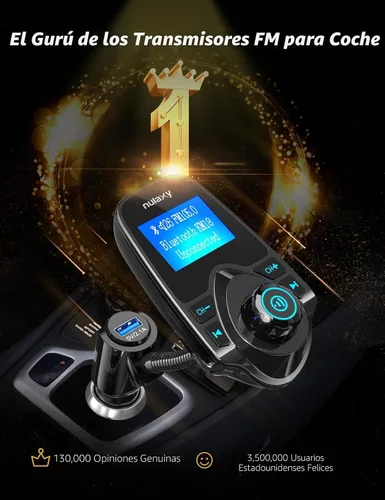 Vista 2 de [versión más reciente LED transmisor FM], Nulaxy transmisor de radio FM inalámbrico por Bluetooth para el coche, Negro