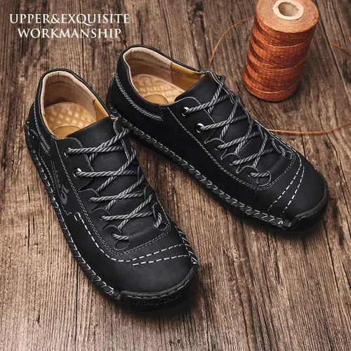 Vista 2 de alcubieree Zapatos de cuero casuales para hombre, cómodos, de moda, zapatillas deportivas, mocasines, ligeros, para vestir, caminar y conducir