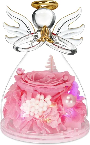 Vista 10 de Flores preservadas para entrega, regalos de cumpleaños para mujeres, mamá, abuela Christmas Rose Gifts for Women Mom Her,Glass Angel Figurines