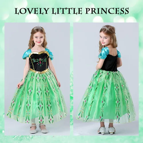 Vista 2 de Vestido de princesa Anna para niñas, disfraz de Anna para Navidad, fiesta de cumpleaños, disfraz de princesa de Elsa con accesorios