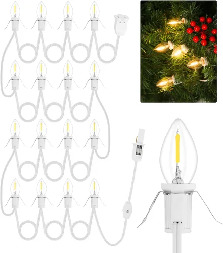 Vista 21 de Paquete de 1 cable de accesorio con 3 bombillas LED y toma de corriente de luz de pueblo de Navidad, cable de luz de molde de soplado de 7.4 pies