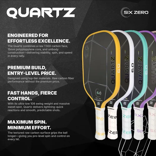 Vista 2 de Six Zero Quartz Pickleball Paddle - Affordable, Premium Construction, Raw Carbon