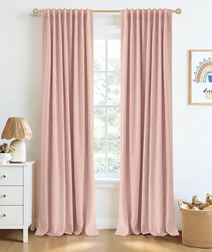 Vista 36 de INOVADAY Cortinas 100% opacas de 63 pulgadas de largo, juego de 2 paneles de lino con pestaña trasera, bolsillo para barra, cortinas opacas