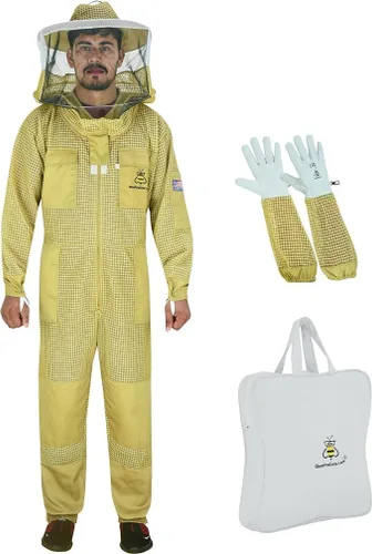 Vista 9 de 3-Layer Ultra Ventilated Mesh Beekeeping Suit for Men & Women with Veil Sting-Proof Bee Suit with Leather Gloves & Bag