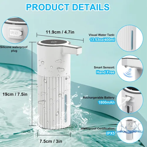 Vista 4 de HOMELYLIFE Dispensador automático de jabón espumoso, dispensador de jabón sin contacto de 13.53 oz/13.5 fl oz con 4 niveles ajustables, dispensador