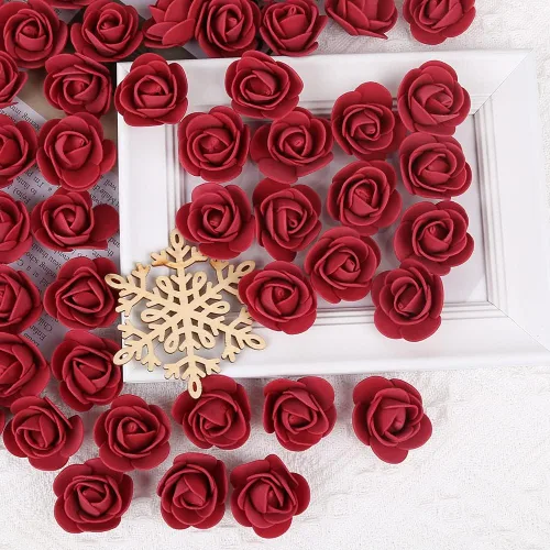 Vista 5 de 500 cabezas de rosas de espuma color burdeos, flores artificiales a granel para manualidades, ramos de boda, centros de mesa de baby shower