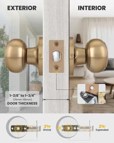 Vista 6 de Goldenwarm Pomos de puerta de paso de bronce champán, 1 paquete de pomos para puerta de armario interior, juego de perillas de puerta de paso