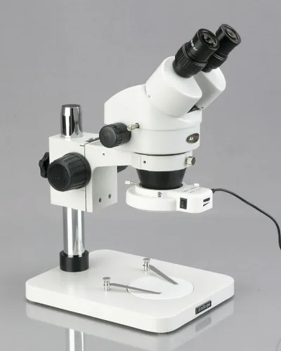 Vista 3 de AmScope SM-1BS-64S Microscopio de zoom estéreo binocular profesional, ocular WH10x, aumento 7X-45X, objetivo de zoom 0.7X-4.5X, anillo de luz LED