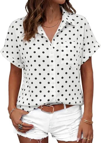 Vista 26 de Beautife Camisas con botones para mujer, blusas de manga corta Albaricoque