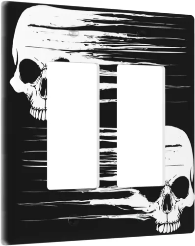 Vista 7 de Cubierta de placa de interruptor de luz doble basculante de esqueleto de calavera blanca y negra para decoración de pared para el hogar, dormitorio