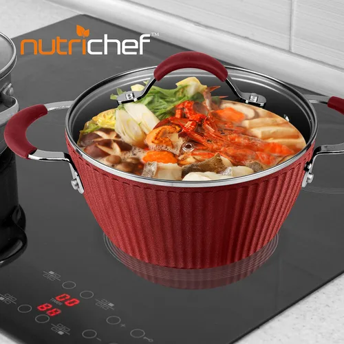 Vista 6 de NutriChef Olla de cocina antiadherente duradera, utensilios de cocina de alta calificación con tapas de vidrio templado transparentes, 2.1 cuartos