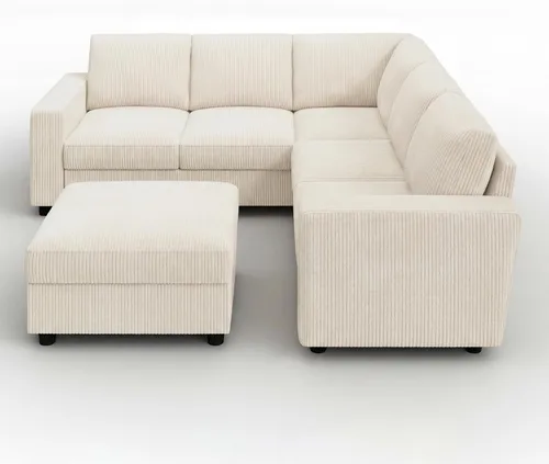 Vista 9 de HONBAY Sofá modular de pana con almacenamiento en forma de L para sala de estar, sofá seccional de 6 plazas, color beige