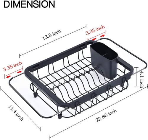 Vista 9 de TOOLF - Estante expandible para secar platos sobre el fregadero, estante ajustable para platos en el fregadero o en la encimera, escurridor
