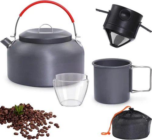 Vista 13 de REDCAMP Mini hervidor de agua al aire libre de 0.8L, olla de agua de aluminio con bolsa de transporte, caldera de té ligera compacta Portable