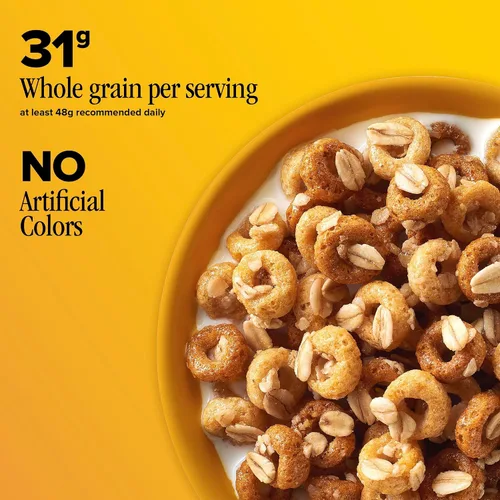 Vista 4 de Cheerios Oat Crunch Oats 'N Honey Cereal para desayuno, hecho con grano entero, tamaño grande, 18.2 onzas