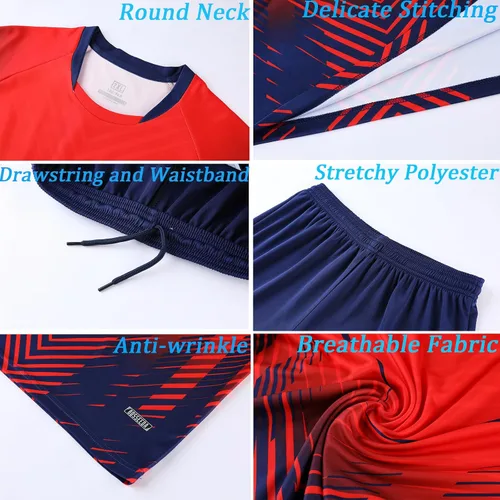 Vista 4 de Camisetas de fútbol personalizadas para niños, uniformes de fútbol para hombres, conjunto de camiseta y pantalones cortos con número de nombre
