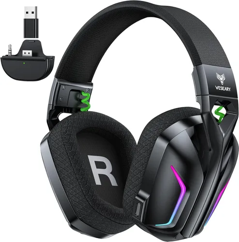 Vista 10 de WESEARY - Auriculares inalámbricos para juegos para PS5, PS4, PC, Switch 20 ms de baja latencia 2.4GHz USB & Bluetooth 5.4 Gaming Headphones