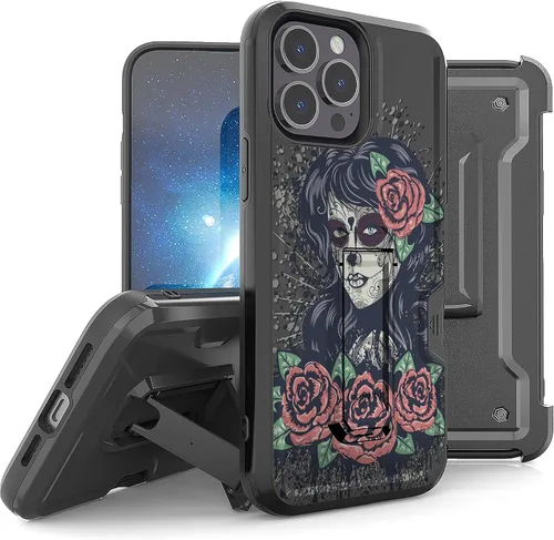 Vista 21 de Compatible con Apple iPhone 13 Pro Max Armor Kombo Kickstand Funda con clip para cinturón, híbrida, resistente, resistente, a prueba de golpes